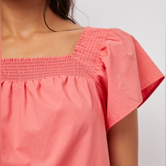 Rails Sonora Square Neck Top M Spiced Coral Flutter Sleeve Smock Gathered Girlie - Picture 6 of 12